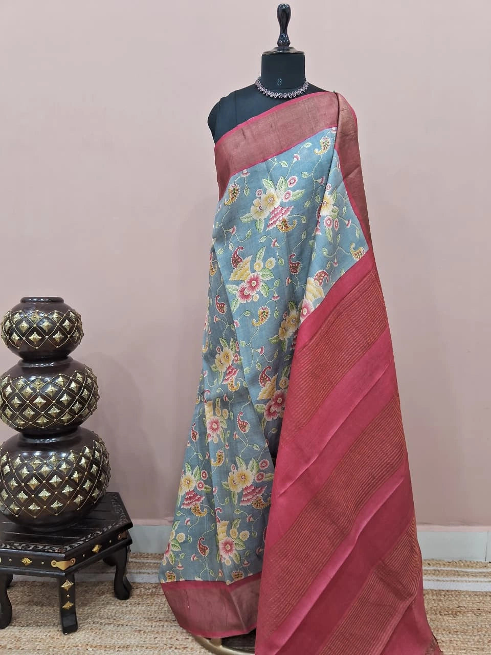 Elephant Grey Pure Tussar Saree