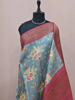 Elephant Grey Pure Tussar Saree 1