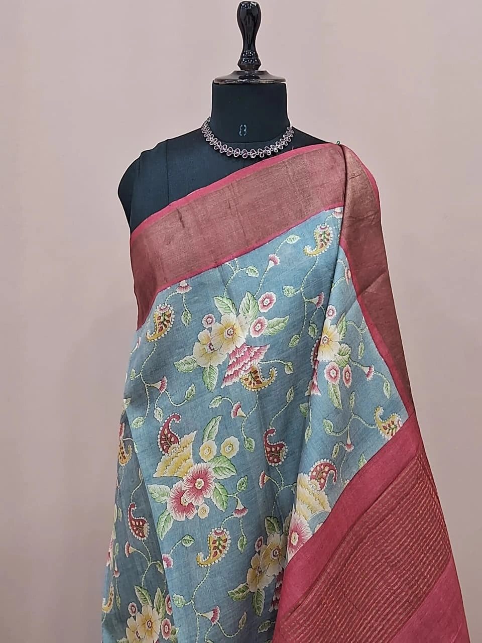Elephant Grey Pure Tussar Saree 1