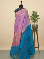 Baby Pink, Peach, and Sky Blue Pure Tussar Saree