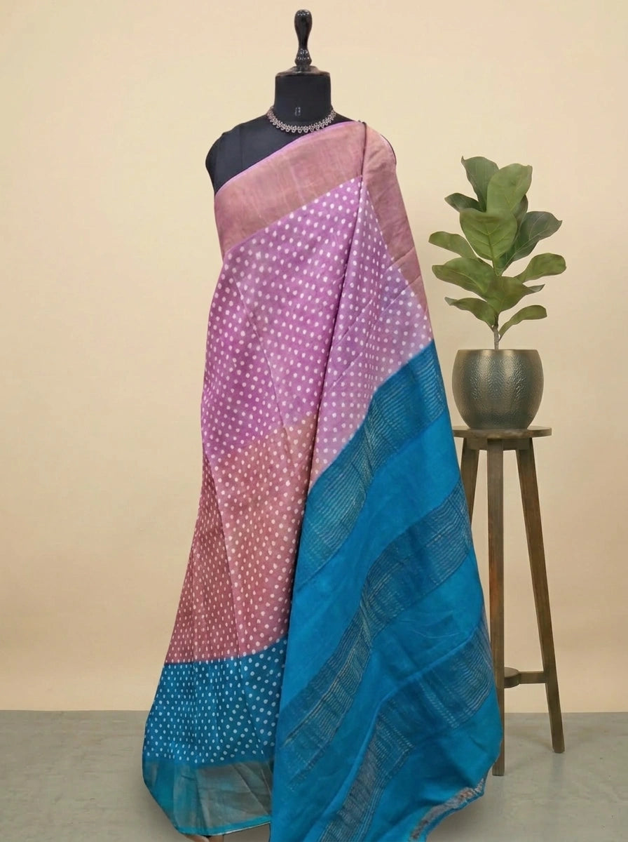 Baby Pink, Peach, and Sky Blue Pure Tussar Saree