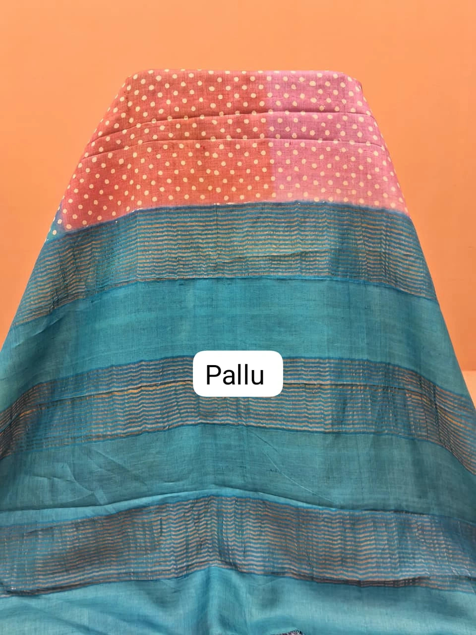 Baby Pink, Peach, and Sky Blue Pure Tussar Saree Pallu