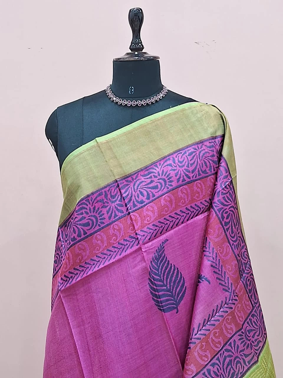 Pink Pure Tussar Saree 1