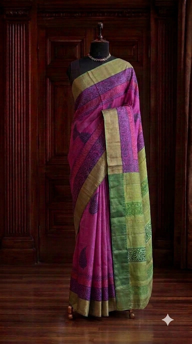 Pink Pure Tussar Saree