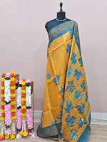 Dark Mango Yellow Pure Tussar Saree 