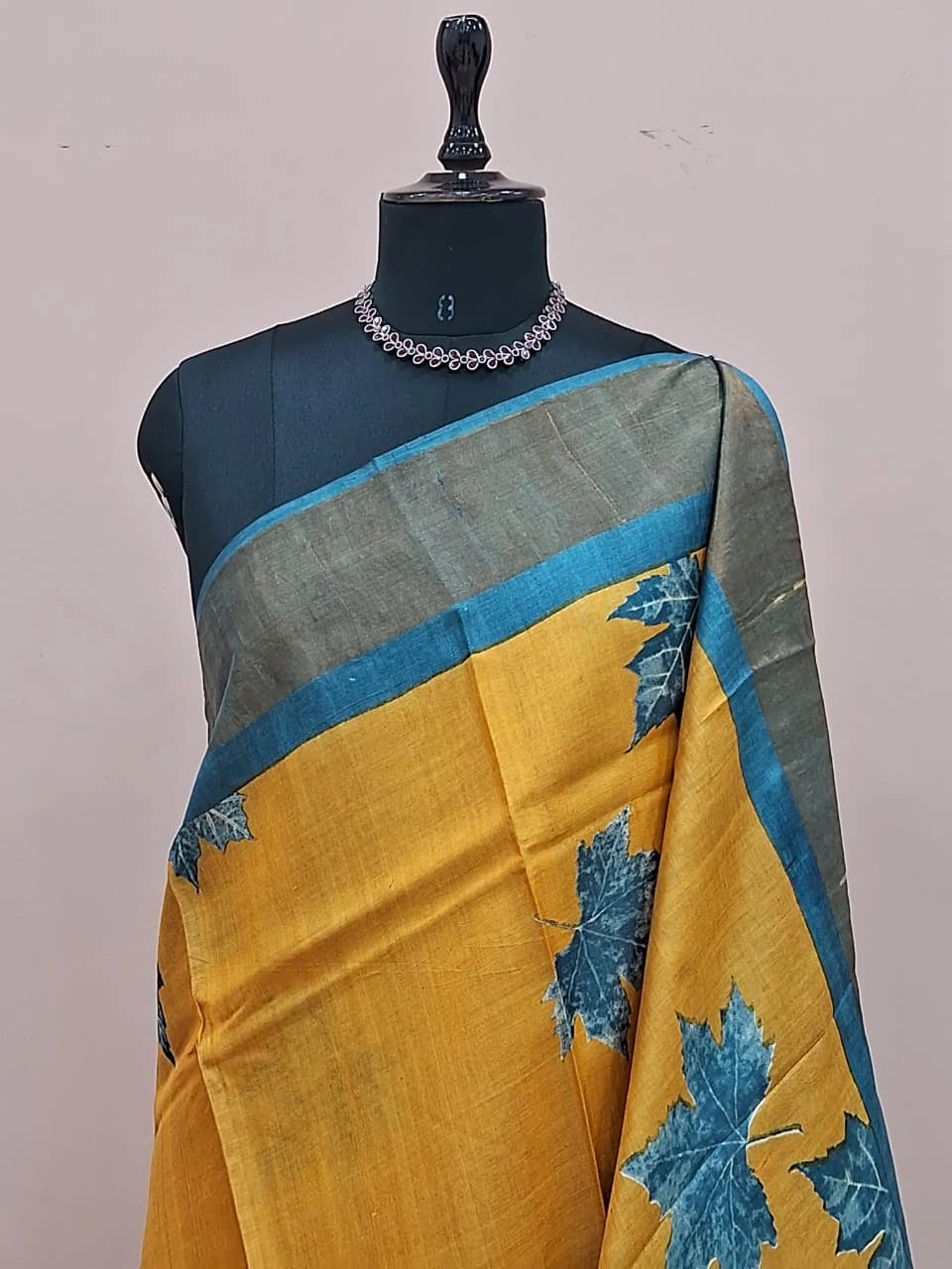 Dark Mango Yellow Pure Tussar Saree 1