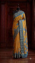 Dark Mango Yellow Pure Tussar Saree 
