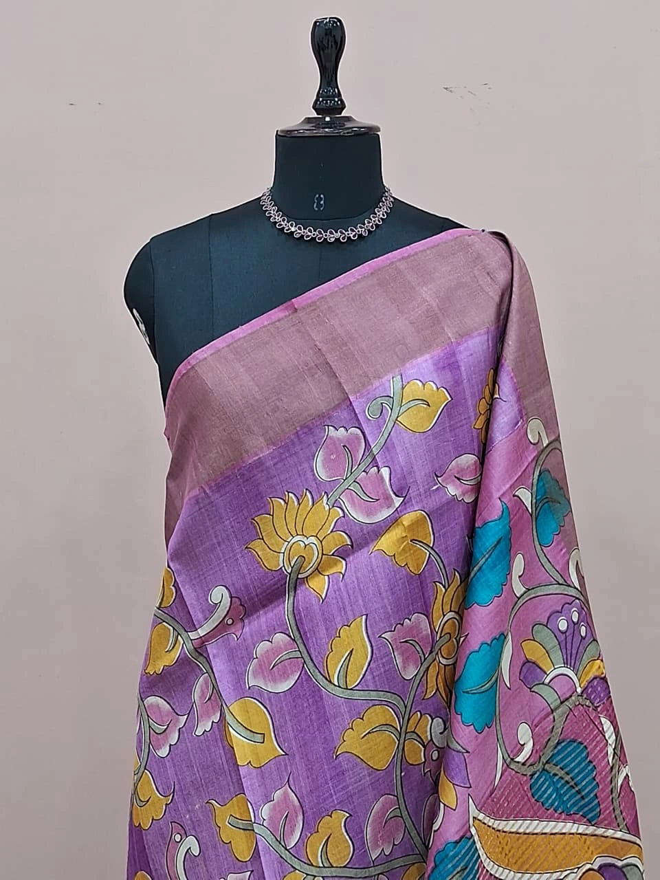Lavender Pure Tussar Saree 1