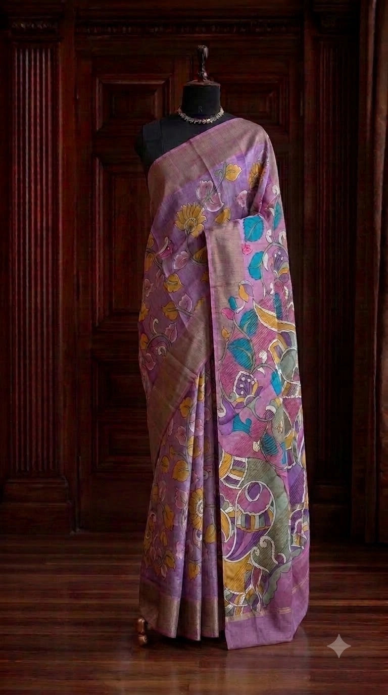 Lavender Pure Tussar Saree 