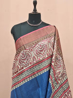 Navy Blue Plain Pure Tussar Saree 1