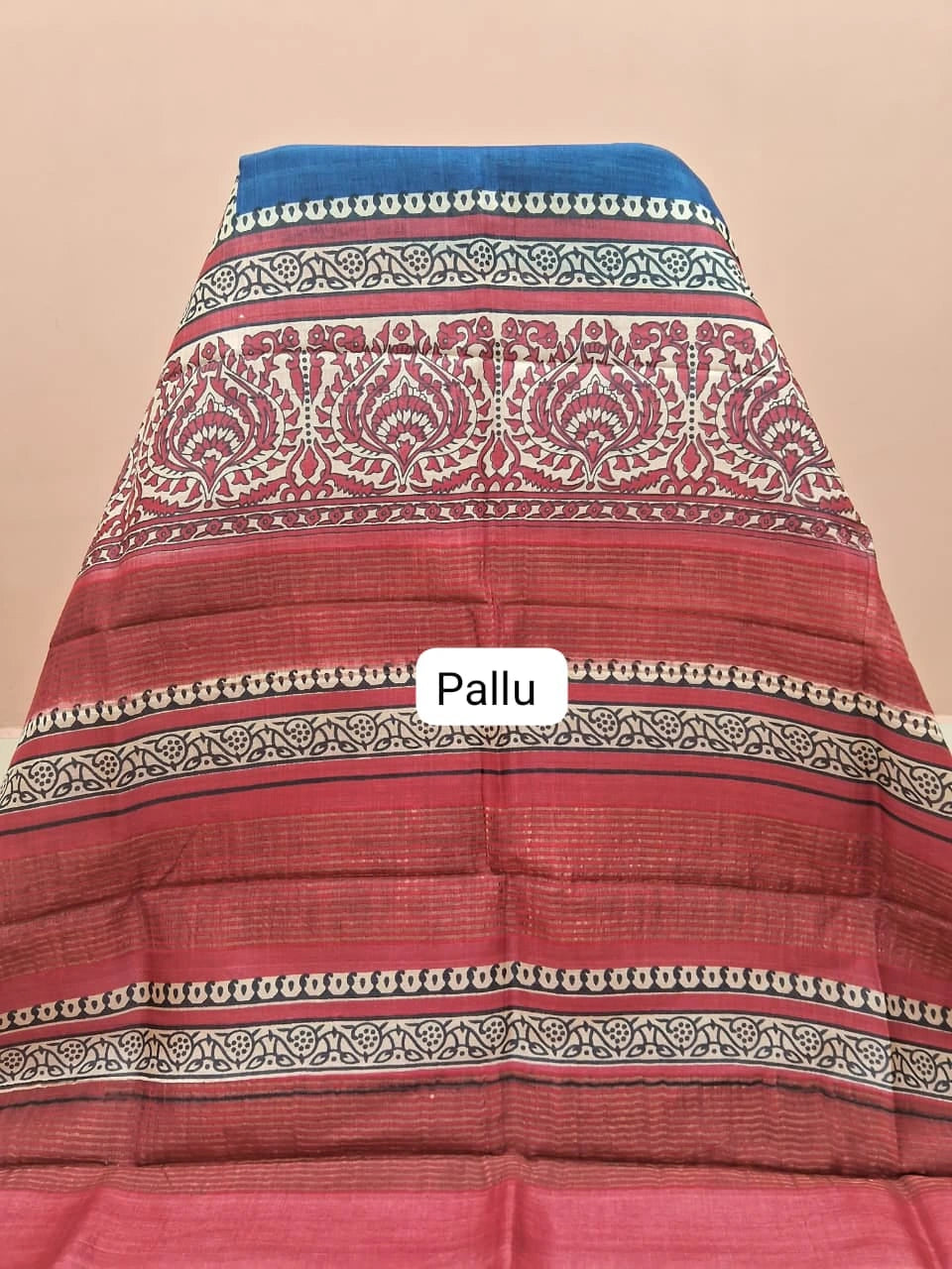 Navy Blue Plain Pure Tussar Saree Pallu