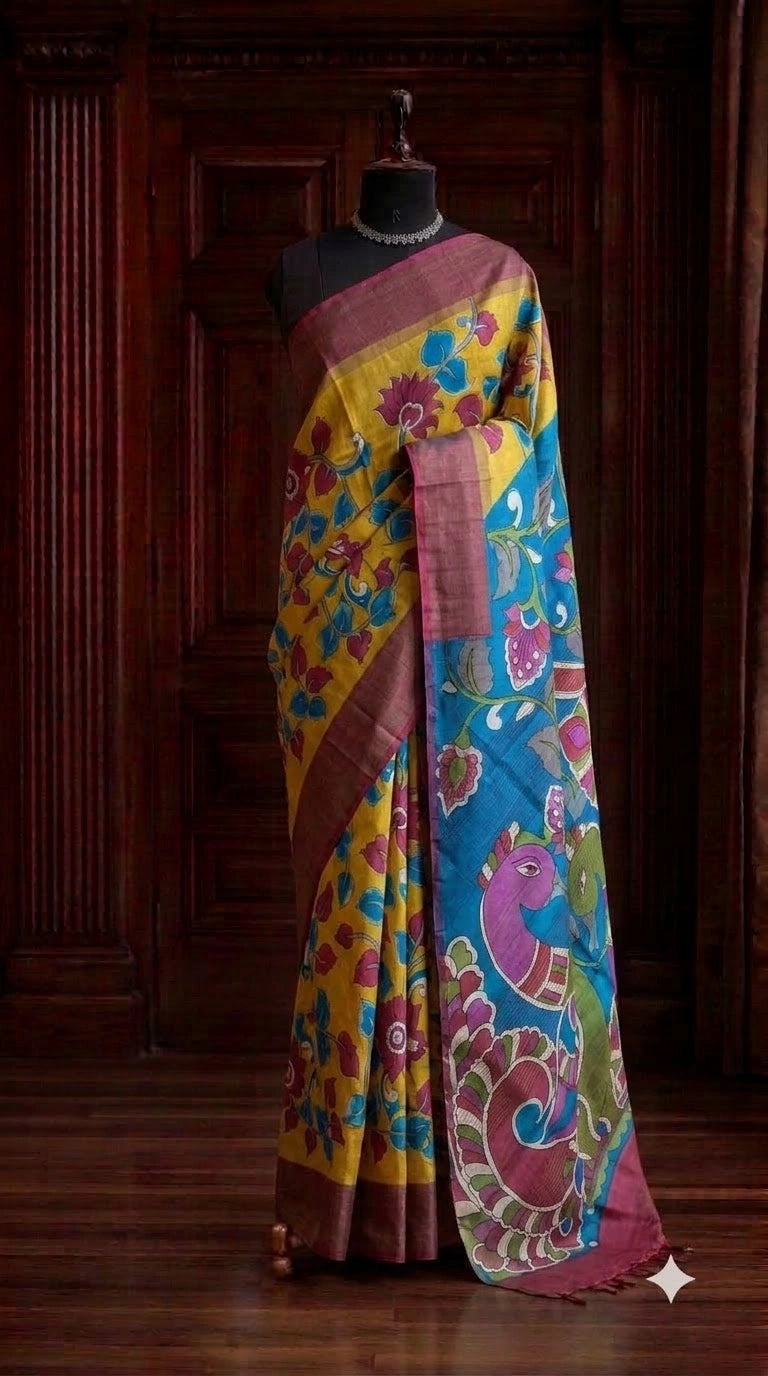 Yellow Pure Tussar Saree