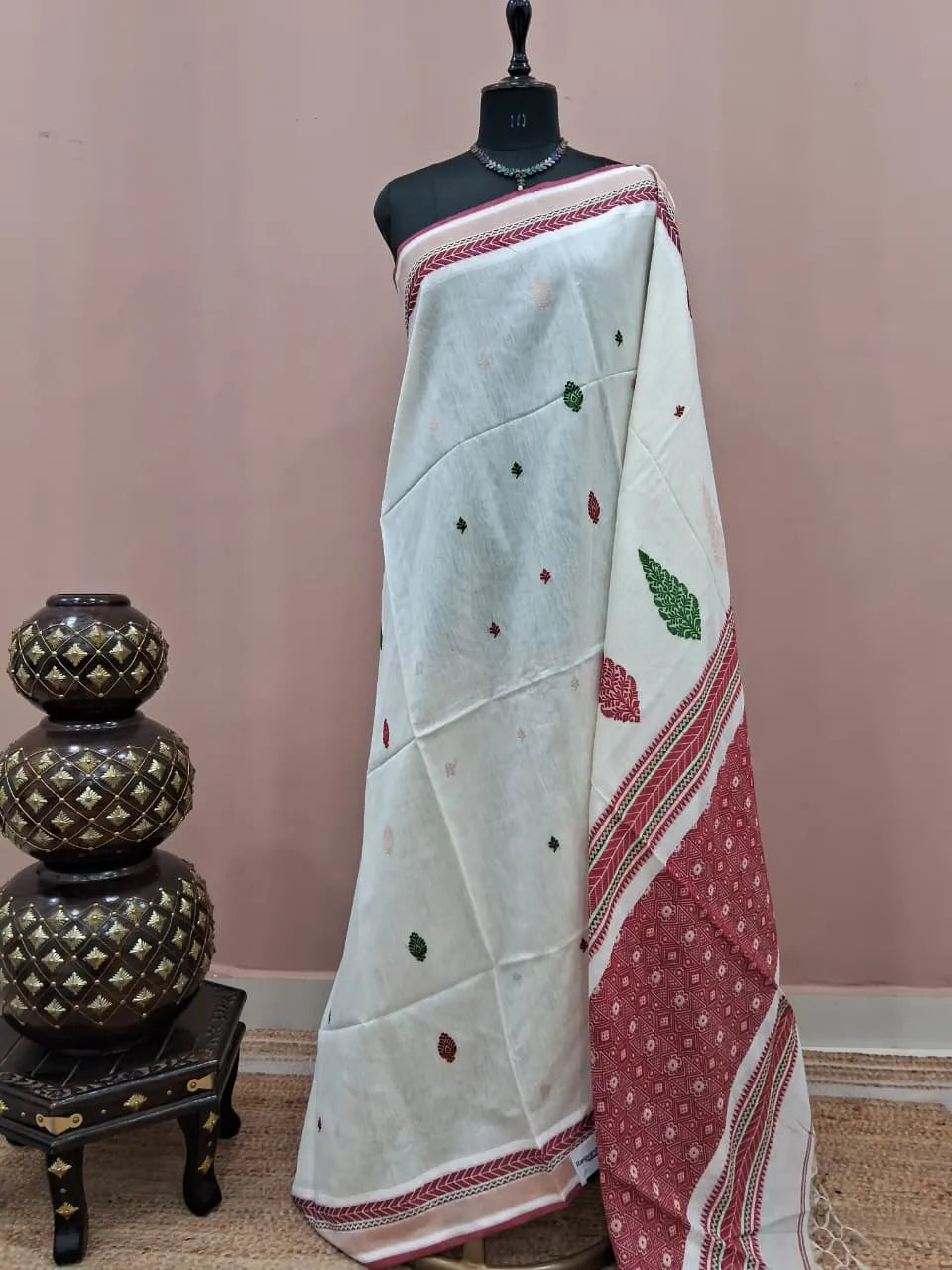 White Pure Tussar Saree