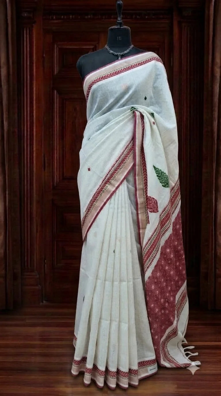White Pure Tussar Saree