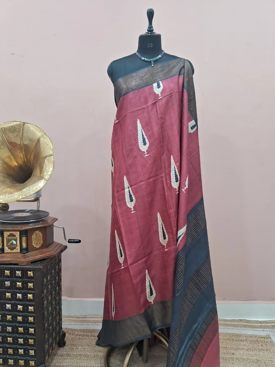 Brick Red Pure Tussar Saree