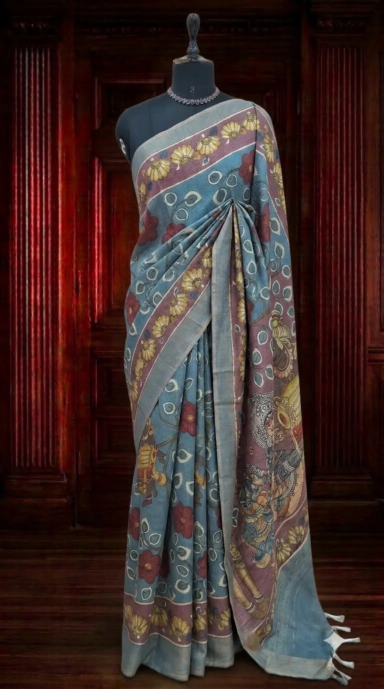 Metal Grey Pure Tussar Saree