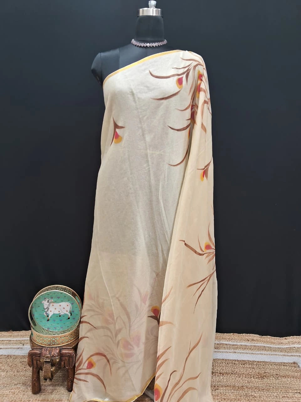 Beige Chiffon Saree