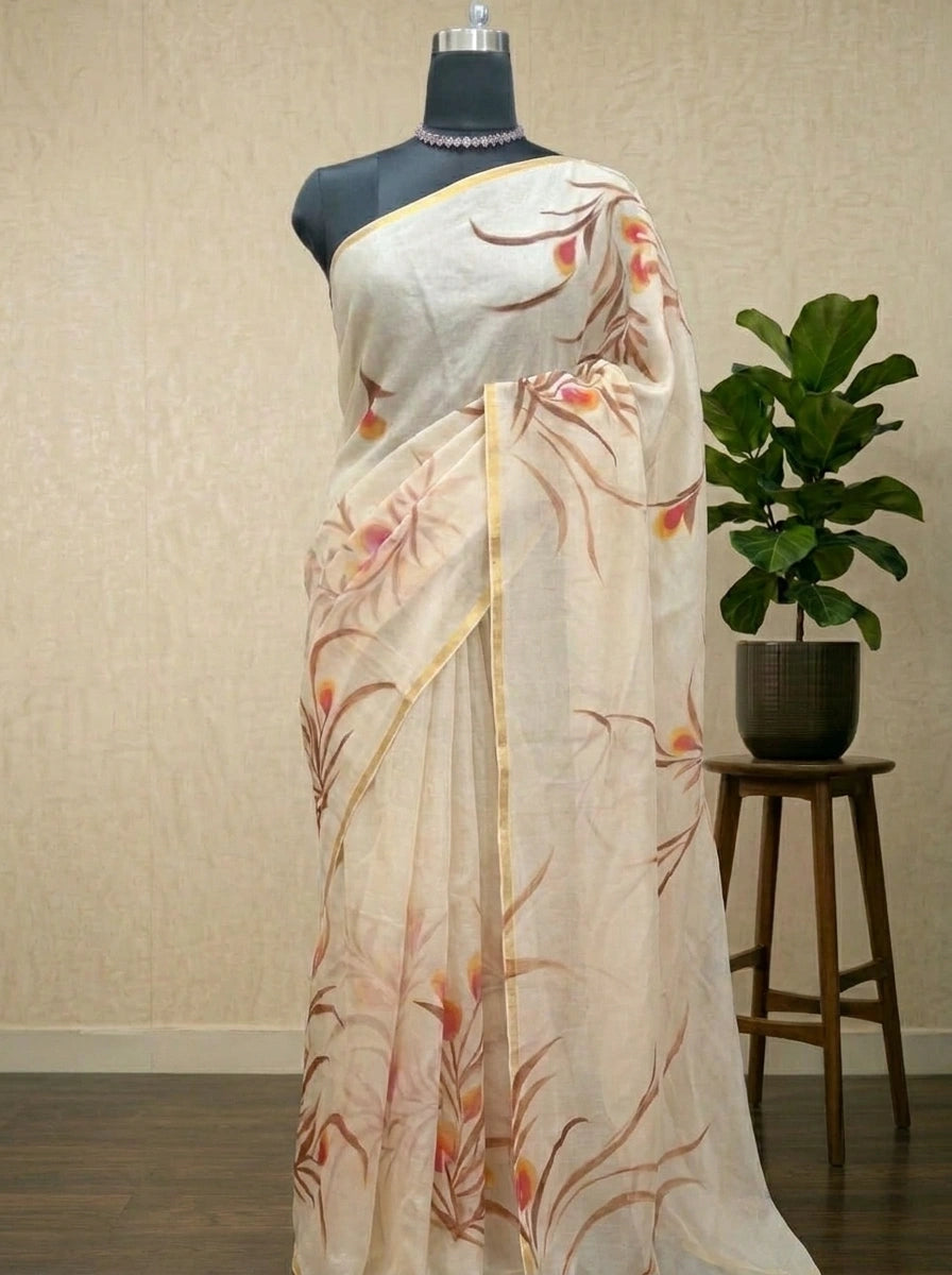 Beige Chiffon Saree