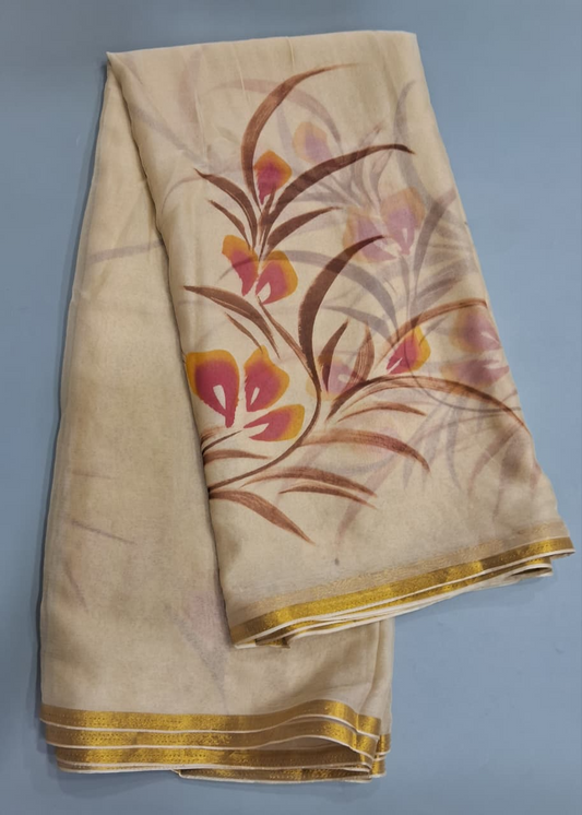 Beige Chiffon Saree