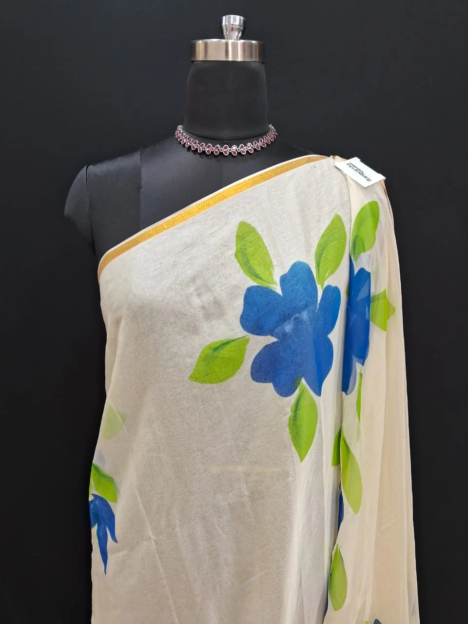Elegant Cream Chiffon Saree 1