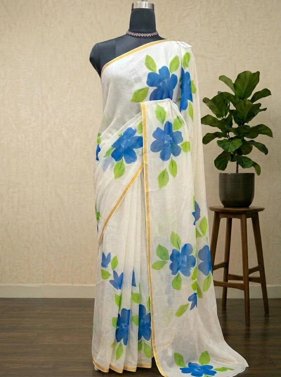 Elegant Cream Chiffon Saree