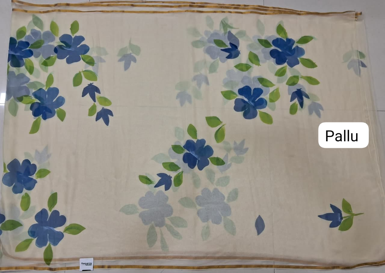 Cream Chiffon Saree Pallu