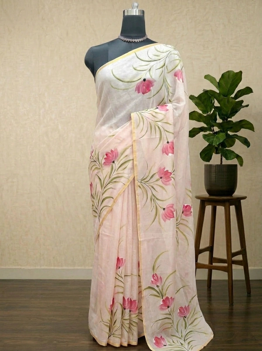 Peach Chiffon Saree