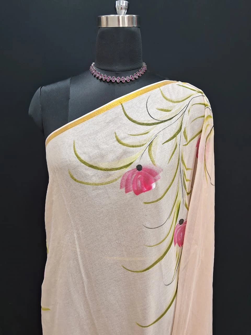 Cream Chiffon Saree 1