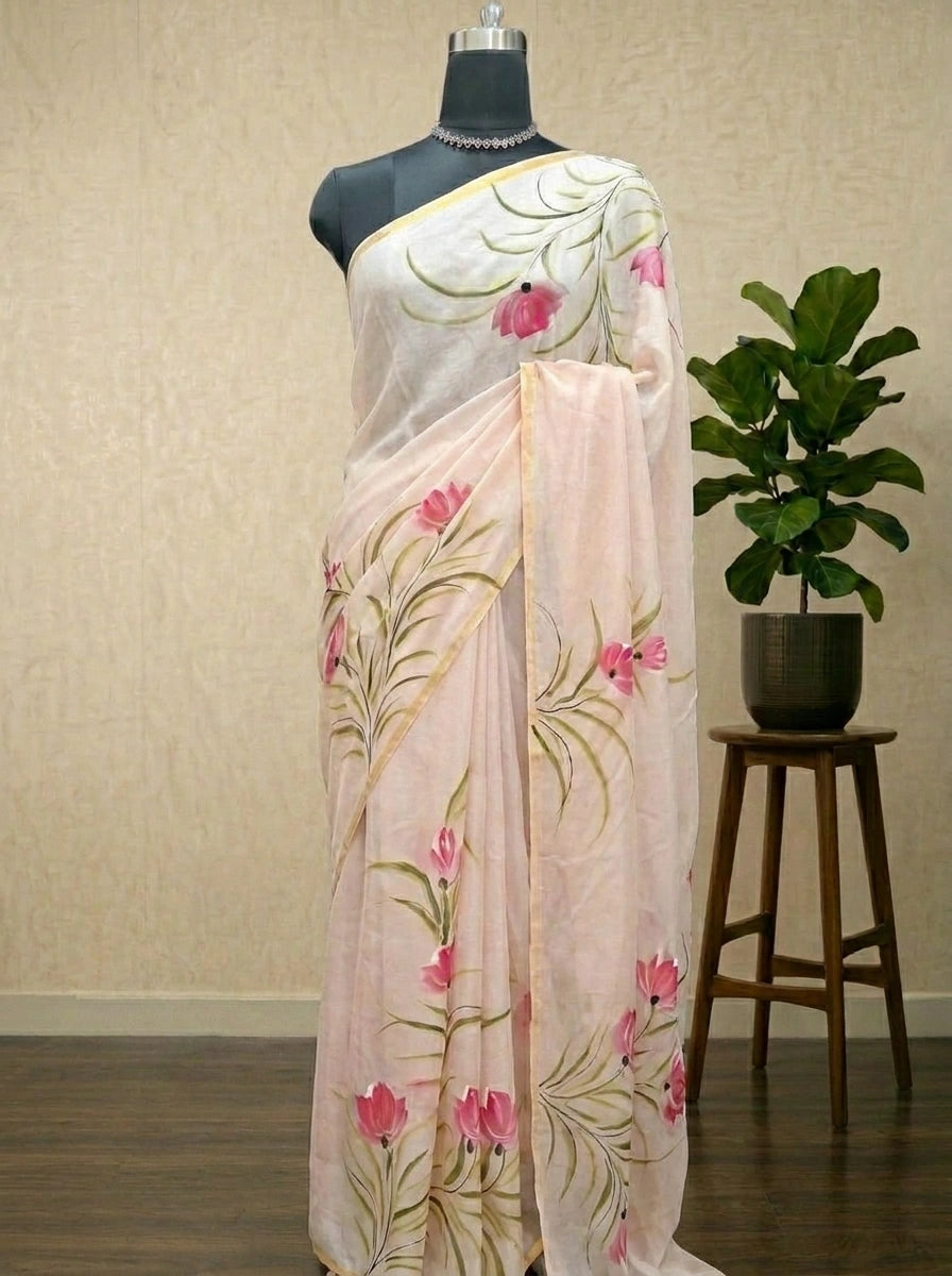 Cream Chiffon Saree