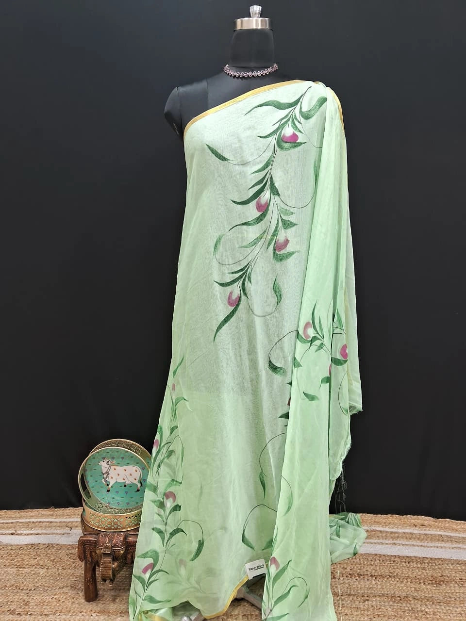 Bright Green Chiffon Saree