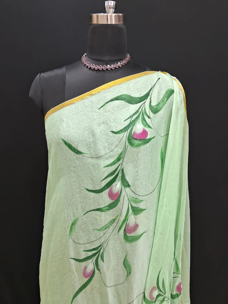 Bright Green Chiffon Saree 1
