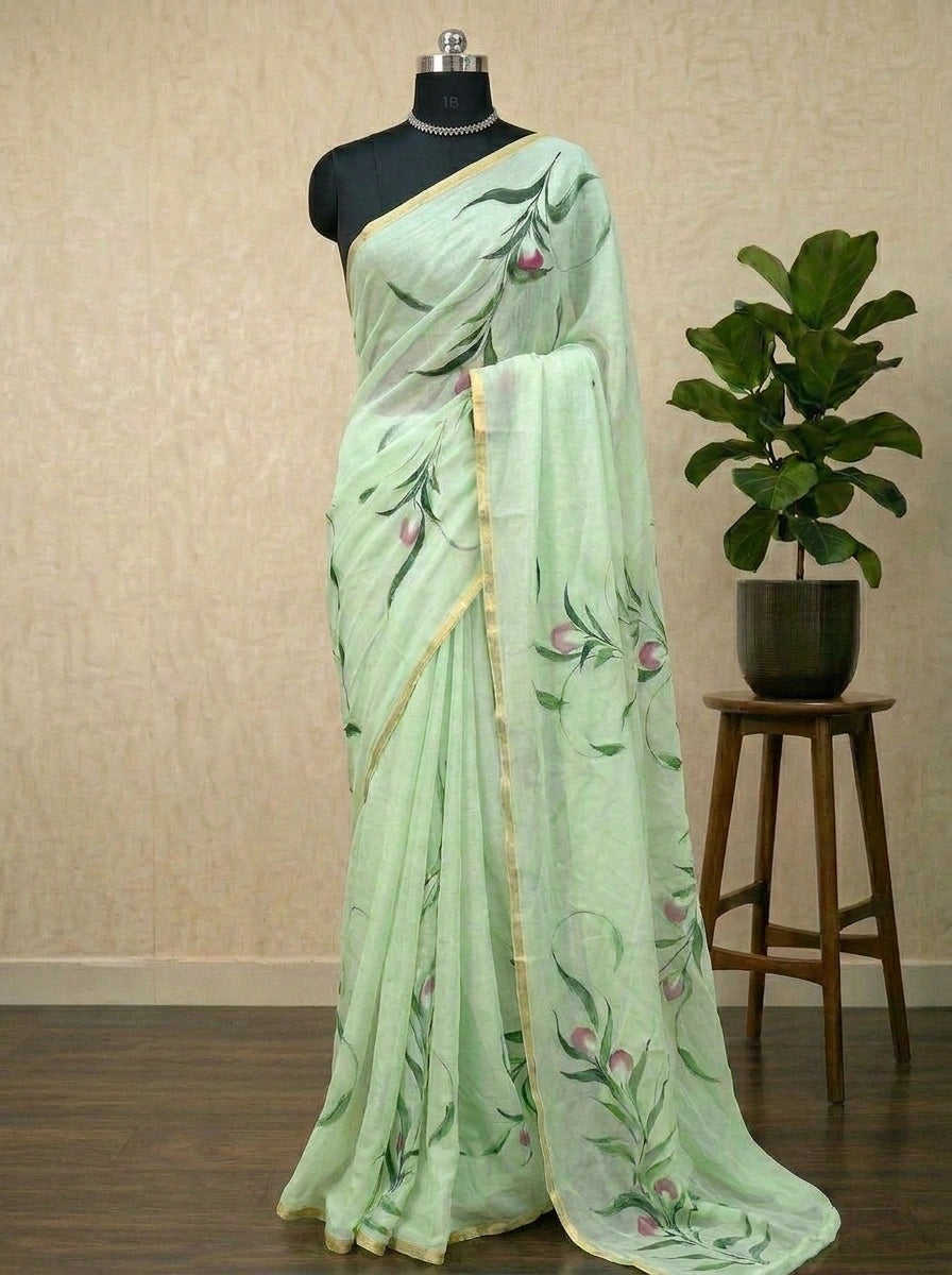 Bright Green Chiffon Saree