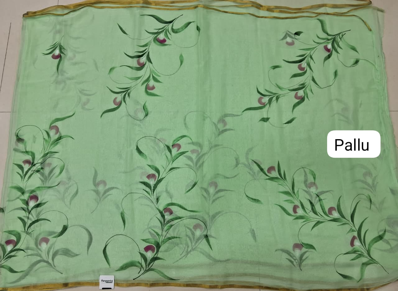 Bright Green Chiffon Saree Pallu