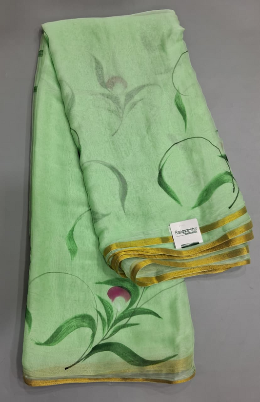 Bright Green Chiffon Saree 