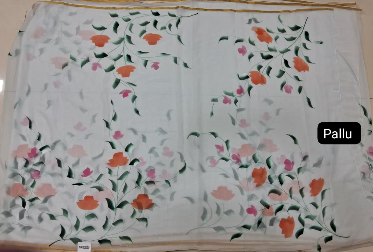 White Chiffon Saree Pallu