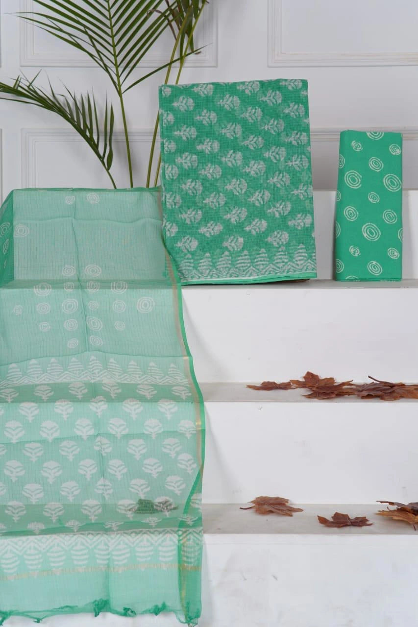Rama Green Kota Dress Material 