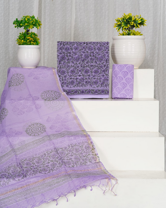 Lavender with Green flower printed kota top