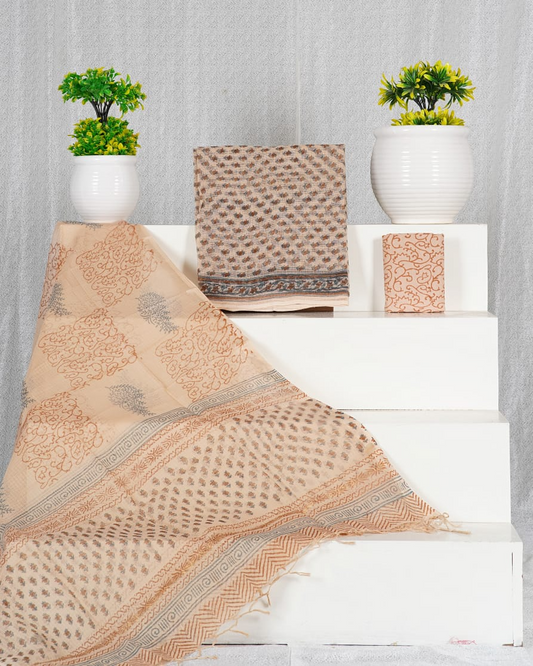 Beige with Brown flower motifs on the kota top