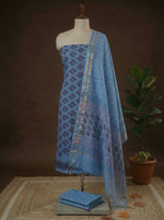 Sky Blue with Purple flower printed kota dress material 