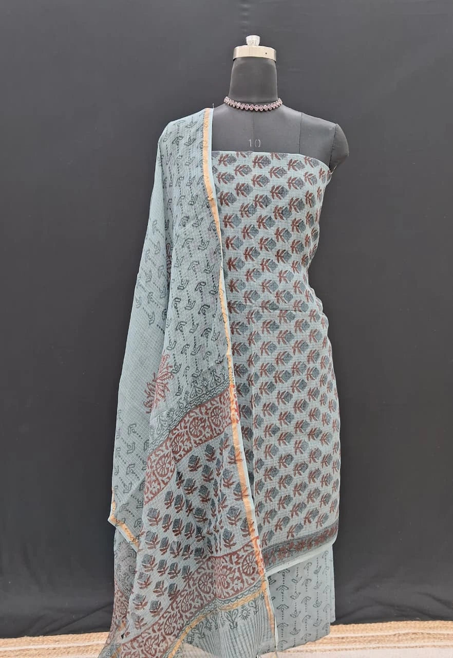 Metal Grey Kota Dress Material 