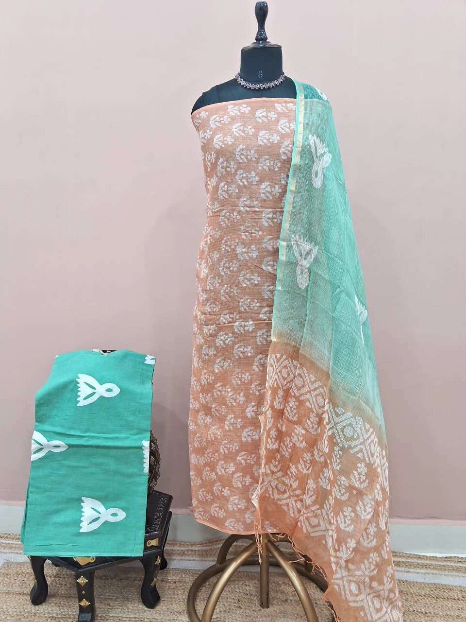 Peach Kota dress material
