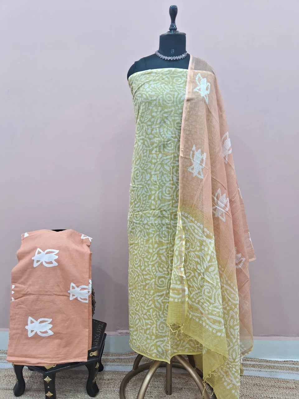Olive green Kota dress material