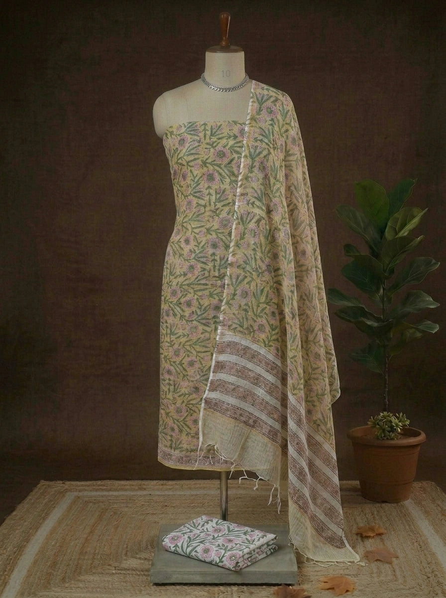Light yellow Kota dress material