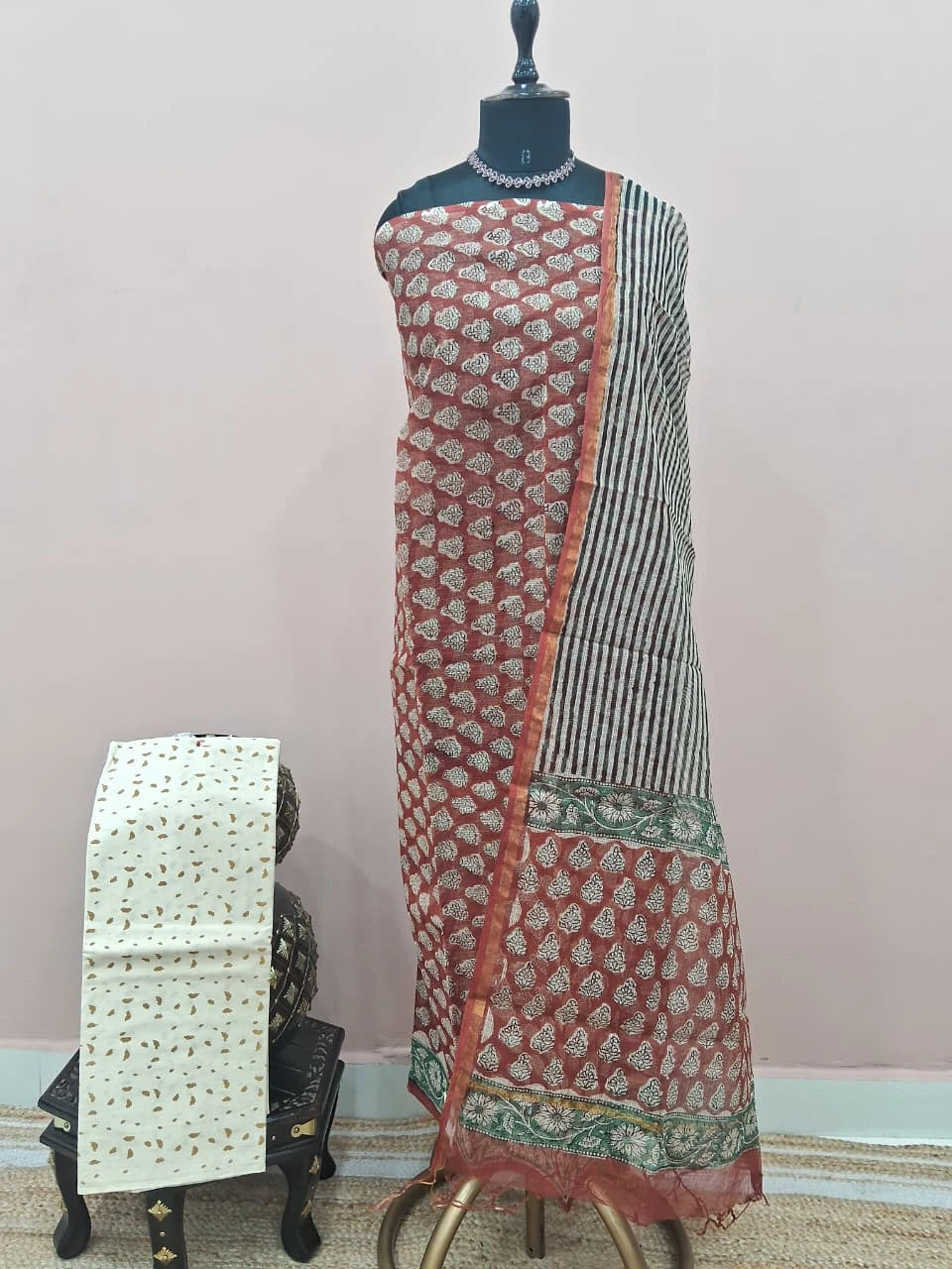 Brick Red Kota Dress Material