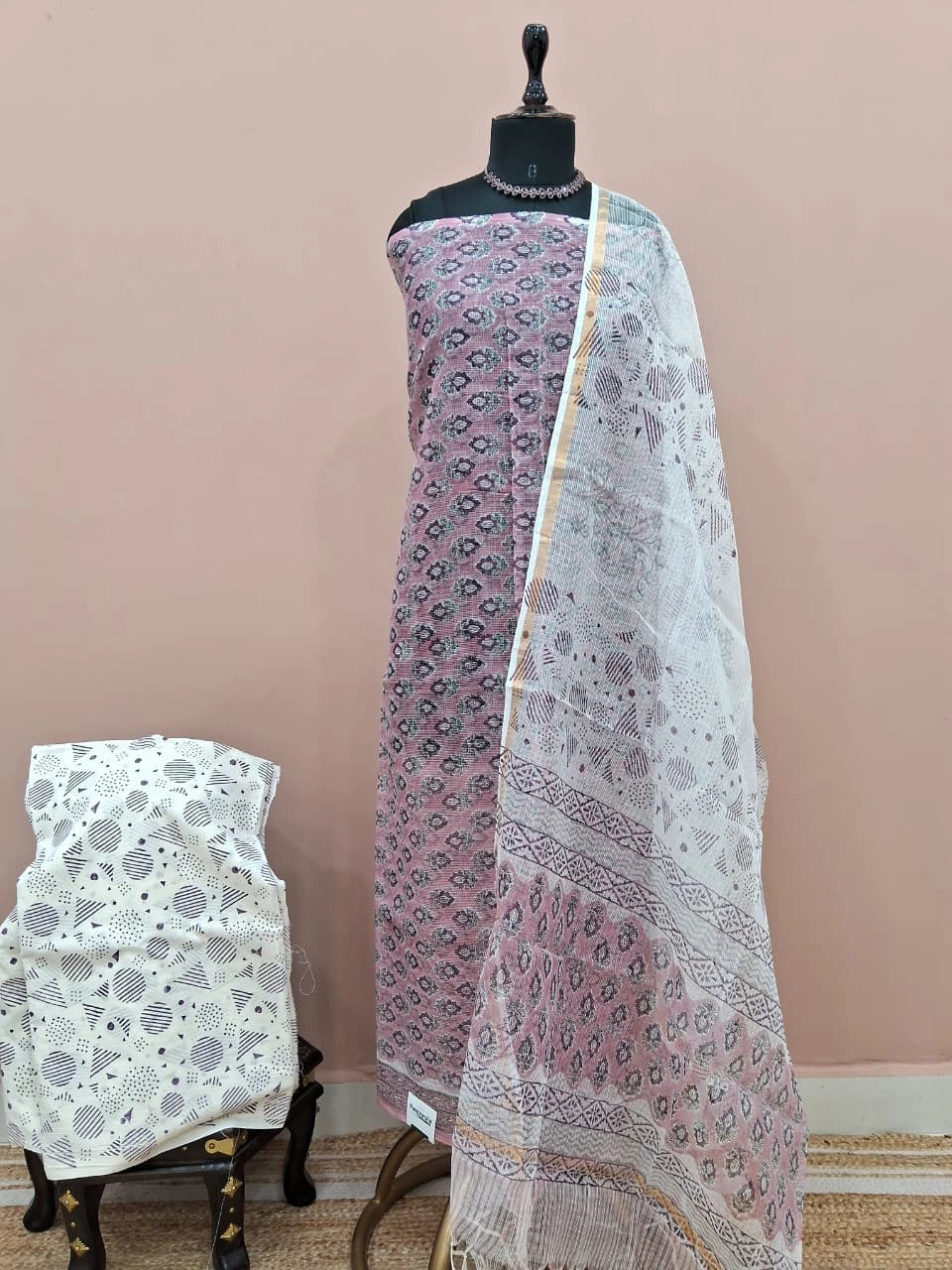 Elegant Light Pink Kota Dress Material