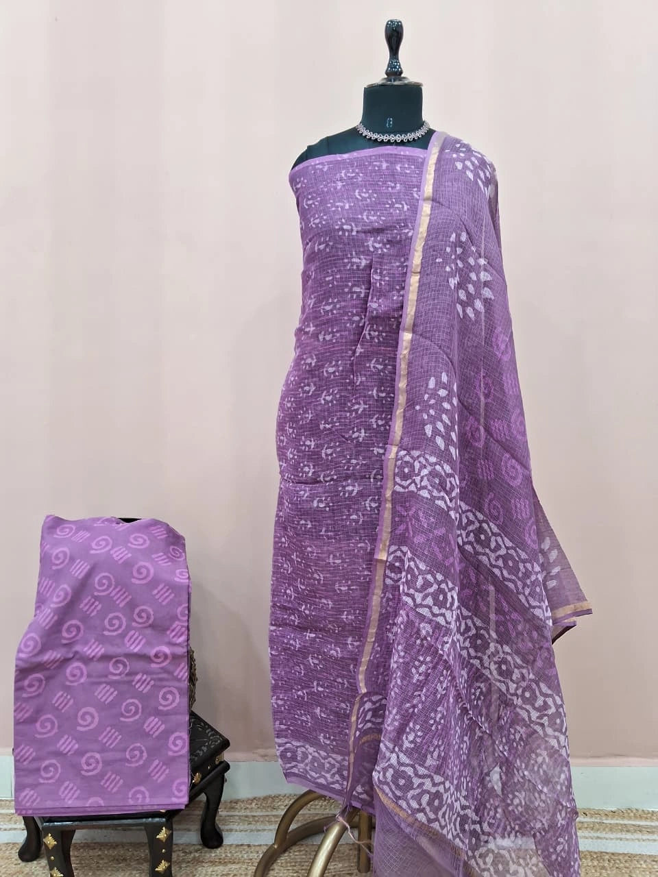 Graceful Lavender Kota Dress Material 