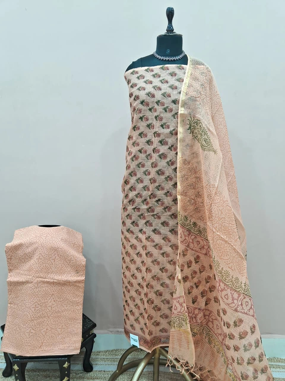 Graceful Peach Kota Dress Material 