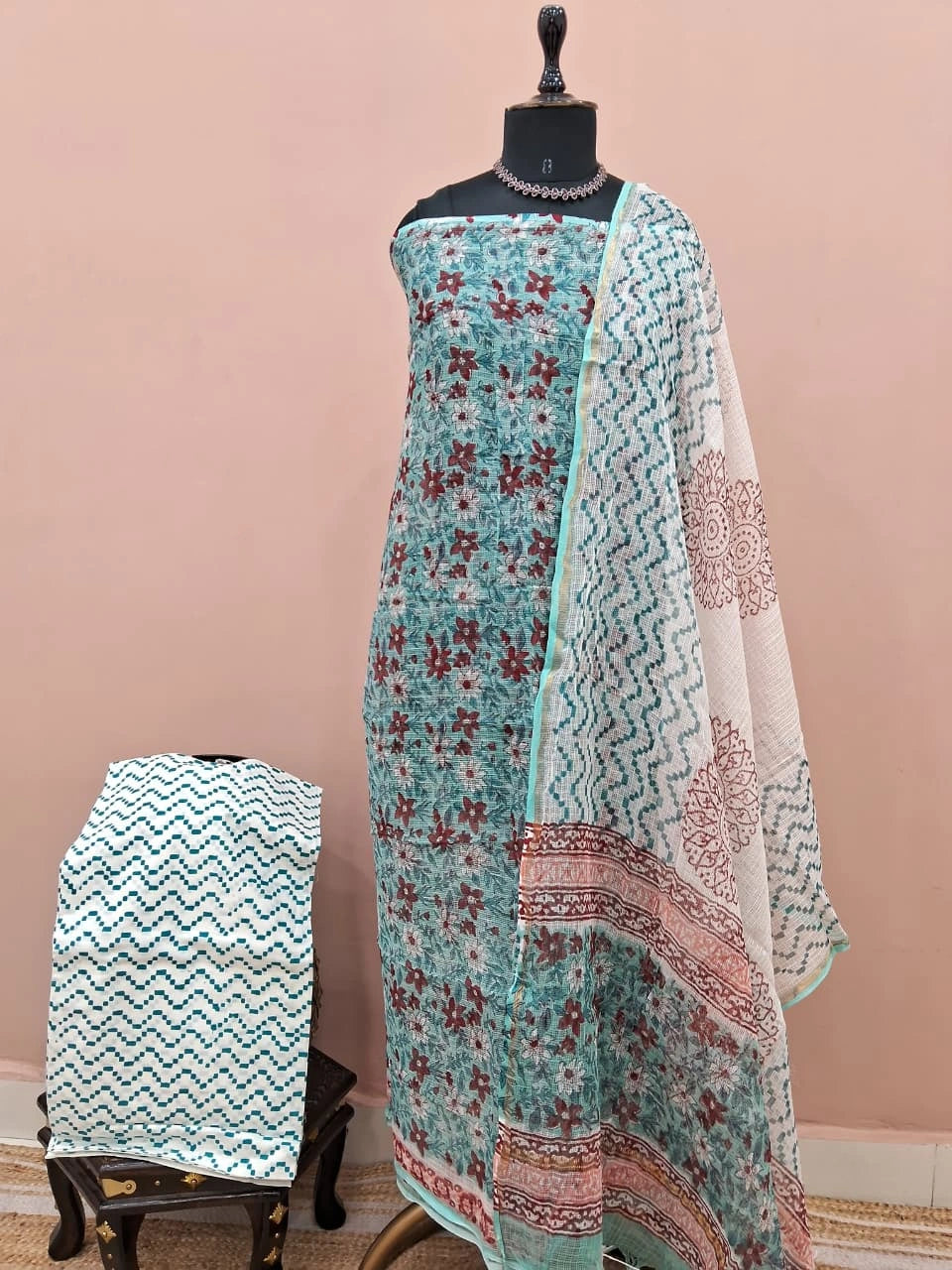 Mint Blue Kota Dress Material
