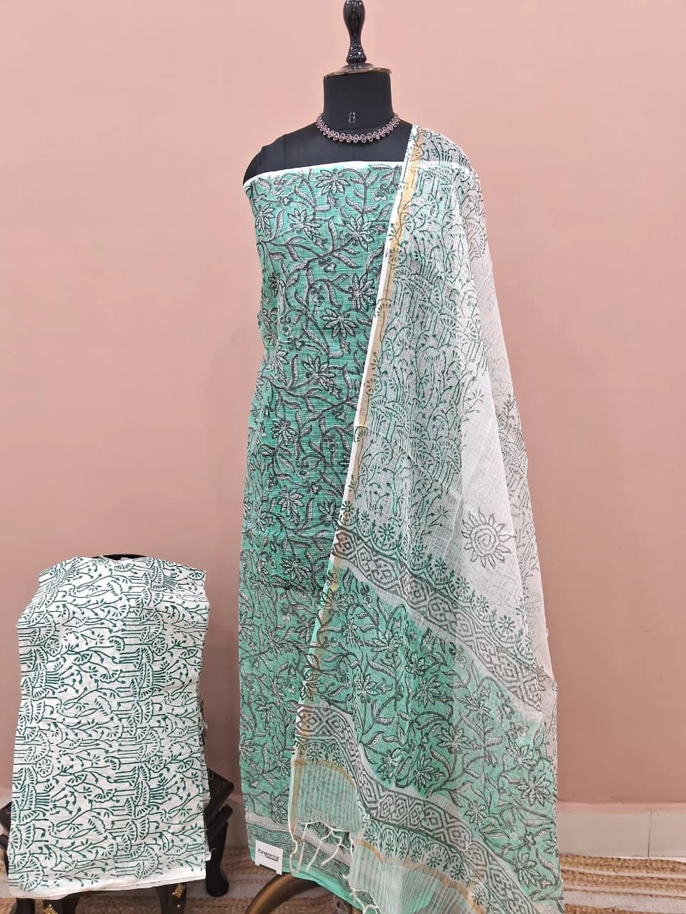 Sea Green Kota Dress Material 