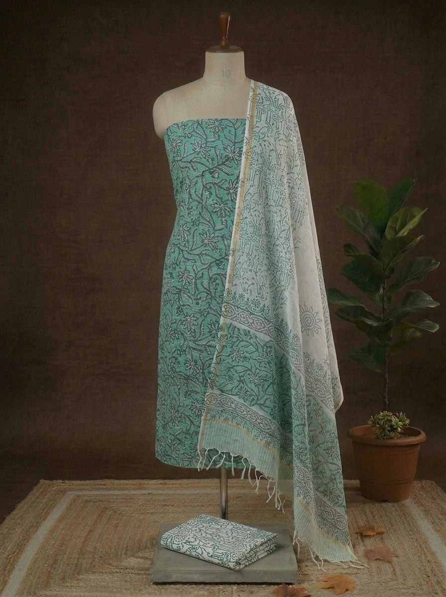 Sea Green Kota Dress Material 